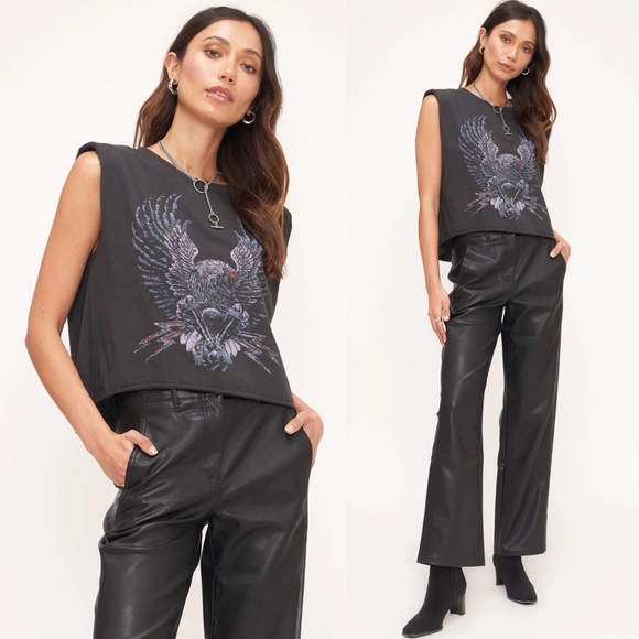 Project Social T Washed Black Eagle Rocker Shoulder Pad Muscle Tee XS-Small - Picture 1 of 12